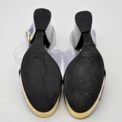 Pre Owned Chanel Transparent Gold and Black Patent Platform Sandals Size 38