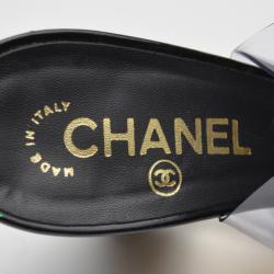 Pre Owned Chanel Transparent Gold and Black Patent Platform Sandals Size 38