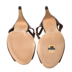 Pre Owned Chanel Burgundy Leather Chain CC Detail Slingback Sandals Size 39C