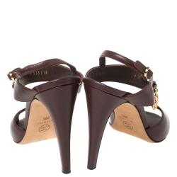 Pre Owned Chanel Burgundy Leather Chain CC Detail Slingback Sandals Size 39C