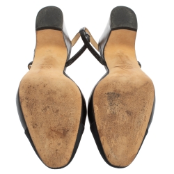 Pre Owned Chanel Black Leather And Canvas CC Cap-Toe Slingback Sandals Size 39