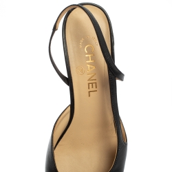 Pre Owned Chanel Black Leather And Canvas CC Cap-Toe Slingback Sandals Size 39