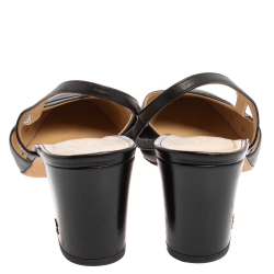 Pre Owned Chanel Black Leather And Canvas CC Cap-Toe Slingback Sandals Size 39