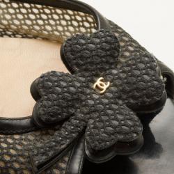 Chanel Black Perforated Camelia Slides Size 37.5