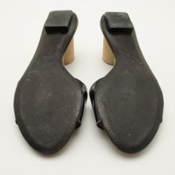 Pre Owned Chanel Navy and Black Leather CC Logo Slides Size 37.5