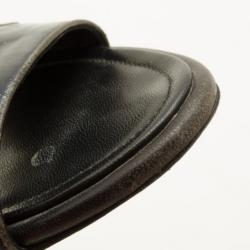 Pre Owned Chanel Navy and Black Leather CC Logo Slides Size 37.5