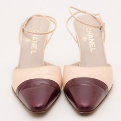 مملوكة مسبقًا Chanel Beige and Burgundy Classic Cap Toe Slingback Heels Size 39