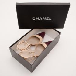 مملوكة مسبقًا Chanel Beige and Burgundy Classic Cap Toe Slingback Heels Size 39