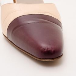 مملوكة مسبقًا Chanel Beige and Burgundy Classic Cap Toe Slingback Heels Size 39