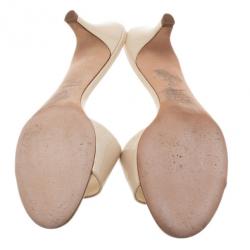 Pre Owned Chanel Cream Patent CC Slides Size 39.5
