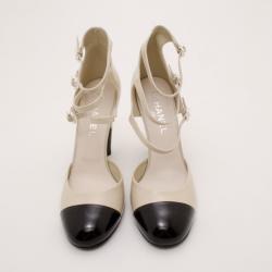 Pre Owned Chanel Triple Ankle Strap Camelia Heels Size 40.5