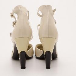 Pre Owned Chanel Triple Ankle Strap Camelia Heels Size 40.5