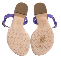 Pre Owned Chanel Purple Leather CC Chain Link Thong Sandals Size 38