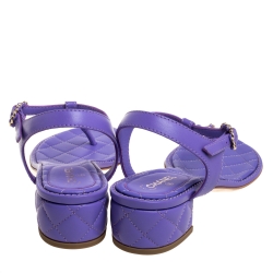 Pre Owned Chanel Purple Leather CC Chain Link Thong Sandals Size 38