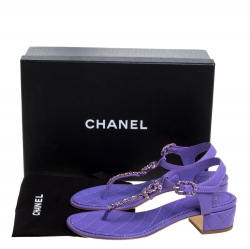 Pre Owned Chanel Purple Leather CC Chain Link Thong Sandals Size 38