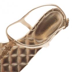 Pre Owned Chanel Gold Leather Star T-Strap Thong Sandals Size 37.5
