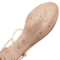 Pre Owned Chanel Gold Leather Star T-Strap Thong Sandals Size 37.5