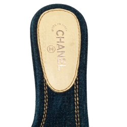 Chanel Blue Denim Camellia Mules Sandals Size 37