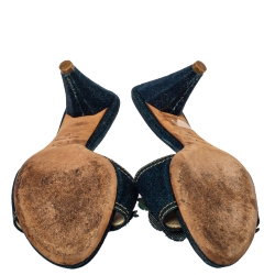Chanel Blue Denim Camellia Mules Sandals Size 37