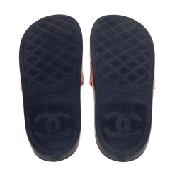 Pre Owned Chanel Blue/Red Rubber CC Flat Slides Size 38