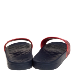 Pre Owned Chanel Blue/Red Rubber CC Flat Slides Size 38