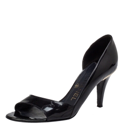 مملوكة مسبقًا Chanel Black Patent Leather D-orsay Open Toe Pumps  Size 37