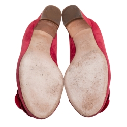 Pre Owned حذاء كعب عالي شانيل كاميليا كعب سميك سويدي أحمر مقاس 37.5