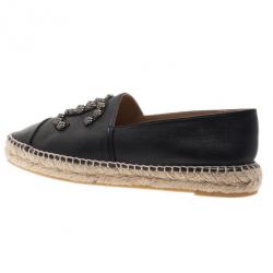Pre Owned Chanel Black Leather Camellia Studded Espadrilles Size 40
