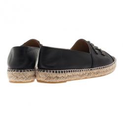 Pre Owned Chanel Black Leather Camellia Studded Espadrilles Size 40