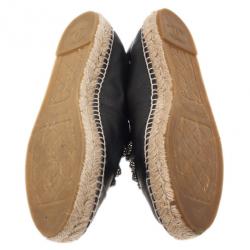Pre Owned Chanel Black Leather Camellia Studded Espadrilles Size 40