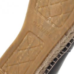 Pre Owned Chanel Black Leather Camellia Studded Espadrilles Size 40