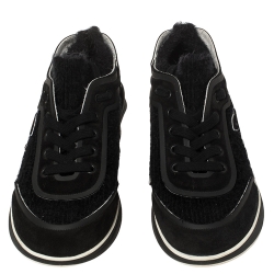 Pre Owned Chanel Black Suede And Fabric CC Low Top Sneakers Size 38