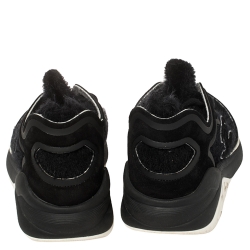 Pre Owned Chanel Black Suede And Fabric CC Low Top Sneakers Size 38