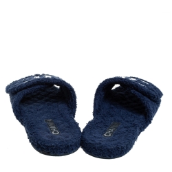 Pre Owned Chanel Blue Terry Cotton Fabric And Patent Leather CC Slide Sandals Size 40