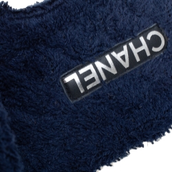 Pre Owned Chanel Blue Terry Cotton Fabric And Patent Leather CC Slide Sandals Size 40