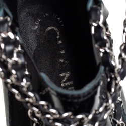 Chanel Black Glazed Leather CC Runway Chain Obsession Block Heel Boots Size 40