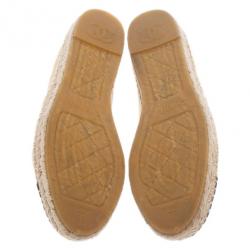 Pre Owned Chanel Beige Leather Camellia Studded Espadrilles Size 38
