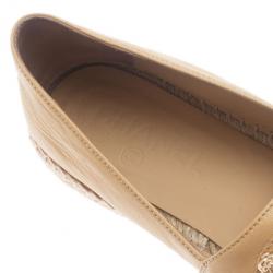Pre Owned Chanel Beige Leather Camellia Studded Espadrilles Size 38