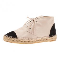 Pre Owned Chanel Beige Leather CC Espadrille Sneakers Size 38