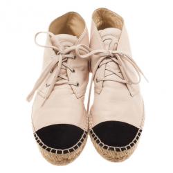 Pre Owned Chanel Beige Leather CC Espadrille Sneakers Size 38