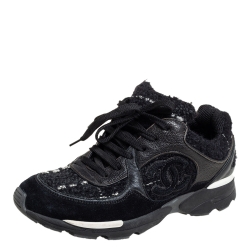 Chanel Suede Calfskin CC Sneakers in Black Size 36