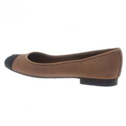 Pre Owned Chanel Beige Glitter Canvas CC Cap Toe Ballet Flats Size 38