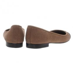 Pre Owned Chanel Beige Glitter Canvas CC Cap Toe Ballet Flats Size 38