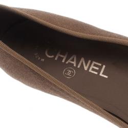 Pre Owned Chanel Beige Glitter Canvas CC Cap Toe Ballet Flats Size 38