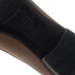 Pre Owned Chanel Beige Glitter Canvas CC Cap Toe Ballet Flats Size 38