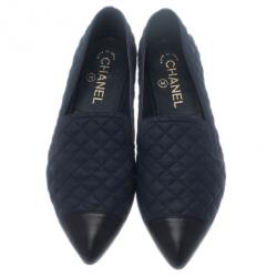 مملوكة مسبقًا حذاء شانيل سموكينج سليبر جلد مبطن أزرق مقاس 37.5