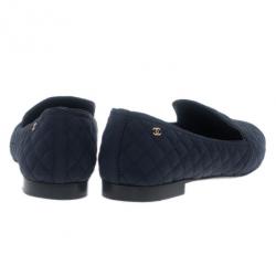 مملوكة مسبقًا حذاء شانيل سموكينج سليبر جلد مبطن أزرق مقاس 37.5