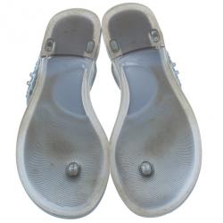 مملوكة مسبقًا Chanel Silver Camellia Jelly Sandals Size 38