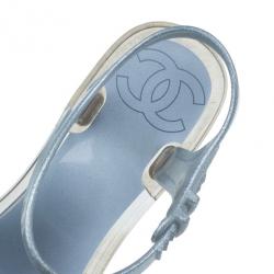 مملوكة مسبقًا Chanel Silver Camellia Jelly Sandals Size 38