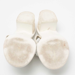 Chanel White Leather Camelia Block Heel Slide Sandals Size 36